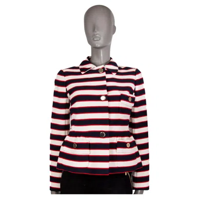 Pre-owned Valentino White Blue Red Wool Nautical Striped Cropped Jacket 40 S