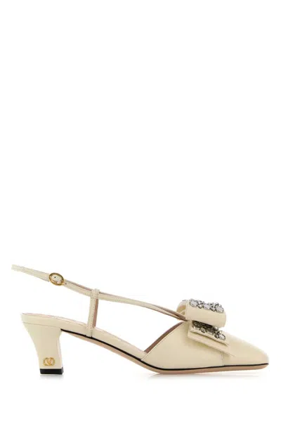 Valentino Garavani Valentino Bow 45 Leather Slingback Pump In White