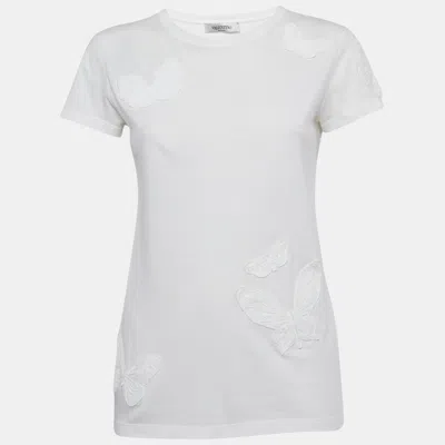 Pre-owned Valentino White Butterfly Applique Jersey T-shirt S