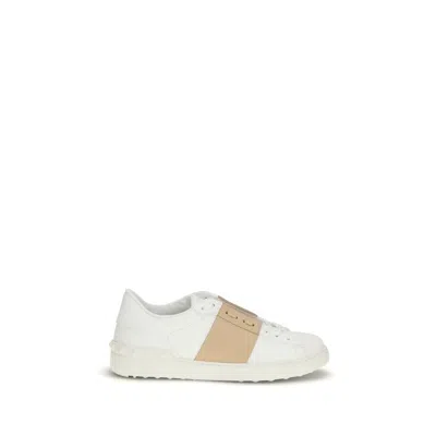 Valentino Garavani Open Sneakers In Leather With Contrast Colored Stripe And Stud Detail In Nude