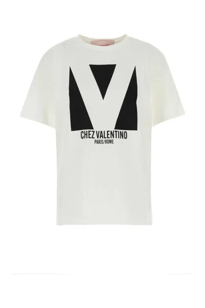 VALENTINO WHITE CHEZ LOGO-PRINT T-SHIRT