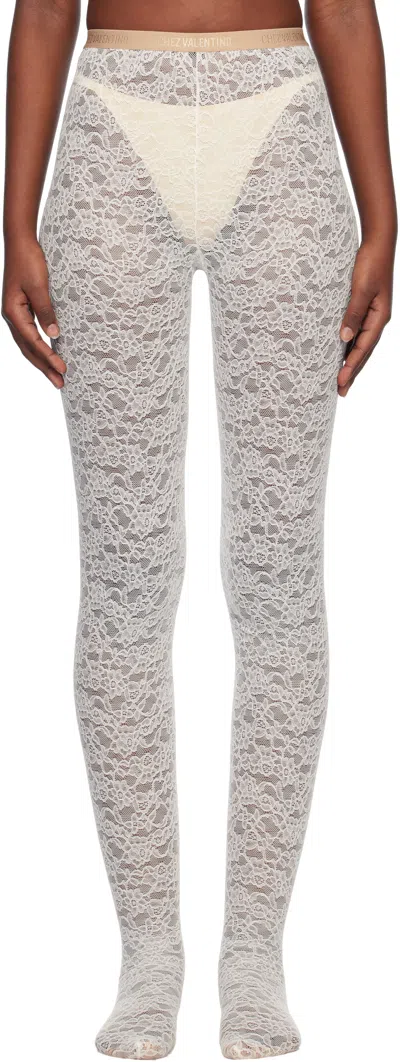 Valentino Lace Tights With Elastic Waistband And Sheer Fabric In White