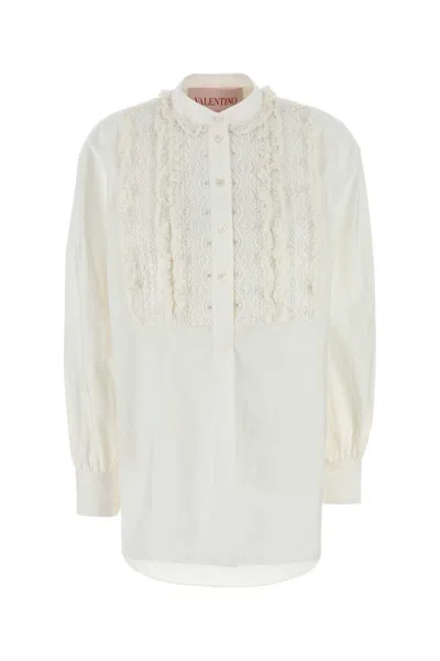 VALENTINO WHITE COTTON BLEND BLOUSE