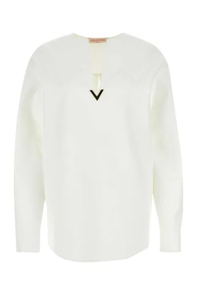 VALENTINO WHITE COTTON BLEND BLOUSE