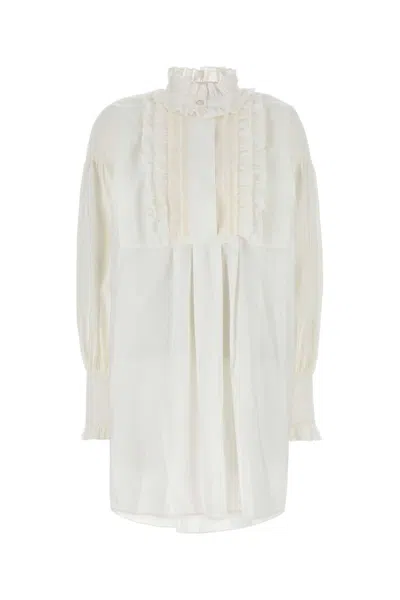 Valentino White Mini Chemisier Dress With Ruffles