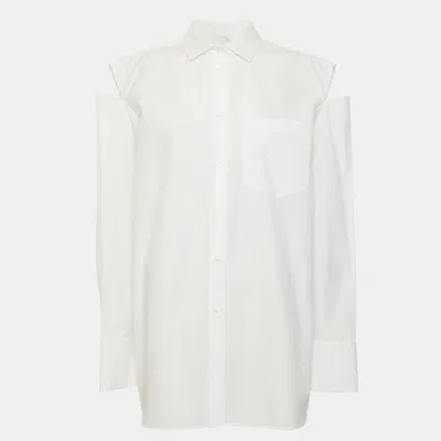 Pre-owned Valentino White Cotton Cold-shoulder Cut-out Poplin Oversized Shirt L
