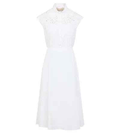 Valentino White Cotton Embroidery Midi Dress