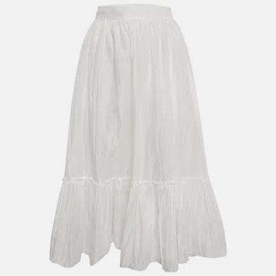 Pre-owned Valentino White Cotton Flounce Maxi Skirt M