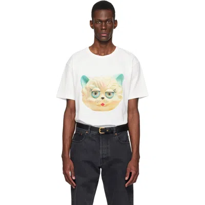 VALENTINO WHITE COTTON 'LE CHAT DE LA MAISON' PRINT T-SHIRT