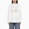 Valentino Poplin Floral Button-front Shirt With Lasercut Bib In White
