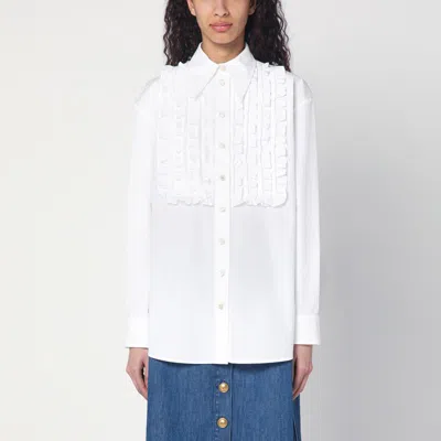 Valentino White Cotton Shirt With Ruffles In Light Blue