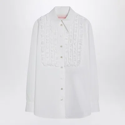 Valentino White Cotton Shirt With Ruffles Women In Blue
