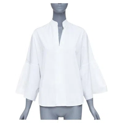 Pre-owned Valentino White Cotton Split Collar Flared Sleeves Popover Blouse It38 Xs