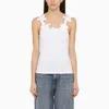 VALENTINO VALENTINO WHITE COTTON TANK TOP WITH FLOWER APPLIQUÉ