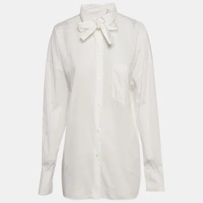 Pre-owned Valentino White Cotton Tie Up Collar Oversized Shirt S