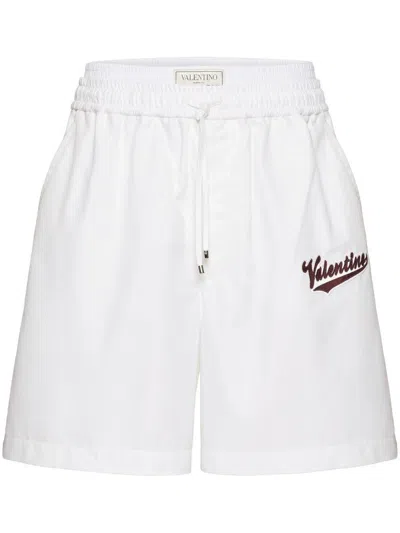 Valentino White Cotton Twill Shorts With Personalized Boxer Detail For Men