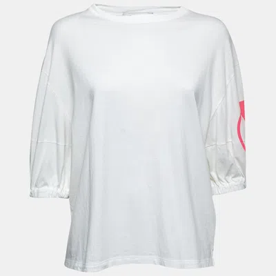 Pre-owned Valentino White Cotton V-logo Printed Round Neck T-shirt Xs