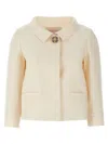 Valentino Garavani White Jacket With Spread Collar And Front Jewel Button In Wool And Silk Woman In White