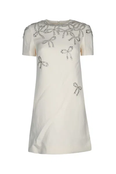 VALENTINO WHITE CREPE COUTURE EMBROIDERED DRESS