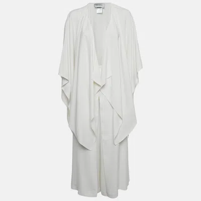 Pre-owned Valentino White Crepe Wide Leg Trousers And Cape Shrug Set S/one Size