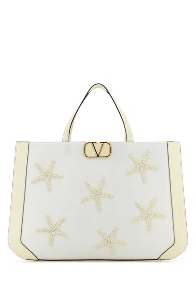 Valentino Garavani White Fabric  Escape Shopping Bag In Ivory