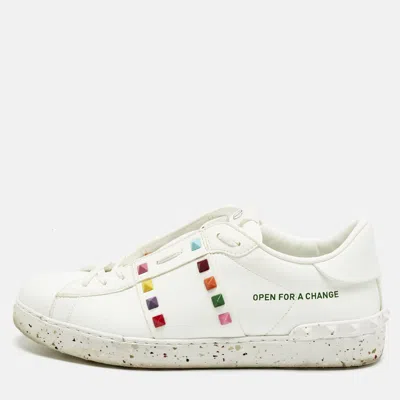 Pre-owned Valentino Garavani White Faux Leather Rockstud Open For A Change Sneakers Size 41.5