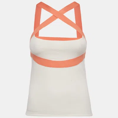 Pre-owned Valentino White Knit Contrast Detail Top S