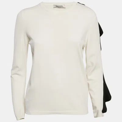 Pre-owned Valentino White Knit Frill Sleeve Jumper L