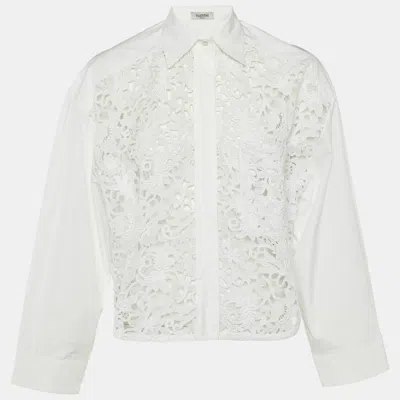 Pre-owned Valentino White Lace Button Front Oversized Shirt Xs