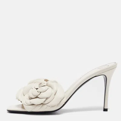 Pre-owned Valentino Garavani White Leather 03 Rose Edition Atelier Slide Sandals Size 38