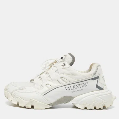 Pre-owned Valentino Garavani White Leather And Mesh Climbers Lace Up Sneakers Size 40