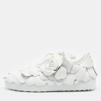 Pre-owned Valentino Garavani White Leather Atelier 03 Rose Edition Low Top Sneakers Size 36