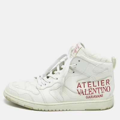 Pre-owned Valentino Garavani White Leather Atelier High Top Sneakers Size 43