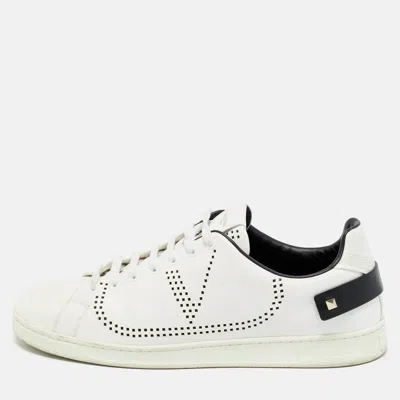 Pre-owned Valentino Garavani White Leather Backnet Lace Up Sneakers Size 46