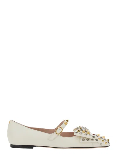 VALENTINO GARAVANI WHITE LEATHER BALLET FLATS