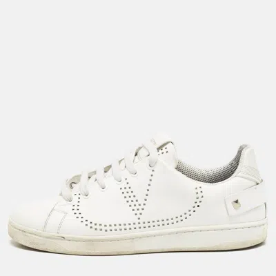 Pre-owned Valentino Garavani White Leather Bianco Backnet Low Top Sneakers Size 39.5