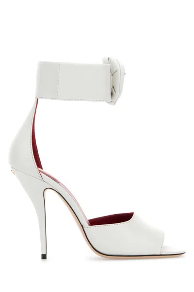 Valentino Garavani White Leather Drip Rose Sandals