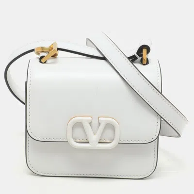 Pre-owned Valentino Garavani White Leather Micro V Sling Crossbody Bag