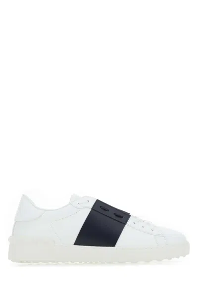 Valentino Garavani White Leather Open Sneakers With Blue Navy Band