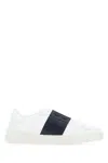VALENTINO GARAVANI WHITE LEATHER OPEN SNEAKERS WITH MIDNIGHT BLUE BAND