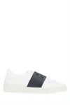 VALENTINO GARAVANI WHITE LEATHER OPEN SNEAKERS WITH NAVY BLUE BAND