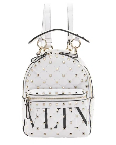 Pre-owned Valentino Garavani Valentino White Leather Rockstud Spike Mini Backpack (authentic Pre-loved)