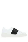 Valentino White Leather Rockstud Untitled Sneakers With Black Band In White