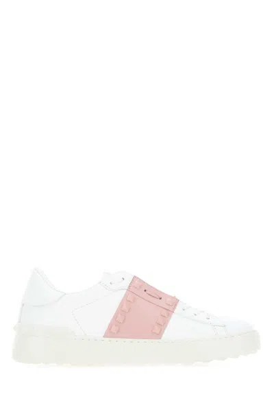Valentino Garavani White Leather Rockstud Untitled Sneakers With Powder Pink Band In 834