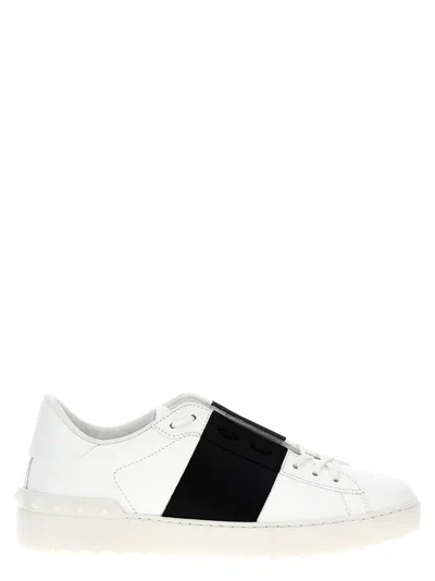 Valentino Garavani Open Leather Sneakers With Contrast Band And Stud Details Shoes In White