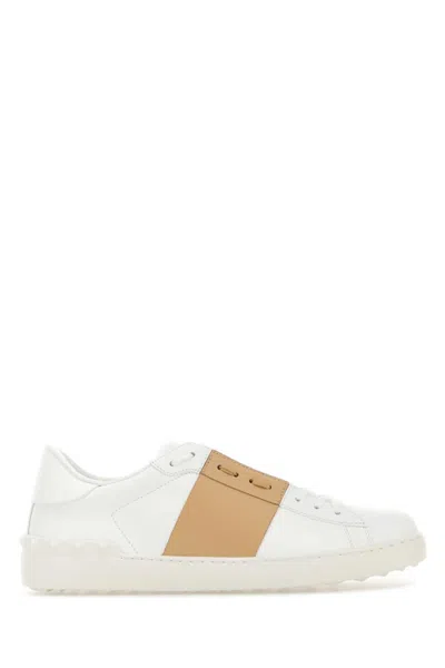 Valentino Garavani Open Sneakers In Leather With Contrast Colored Stripe And Stud Detail In Nude