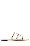 Valentino White Leather Studs Sandals In Ivorycoralred