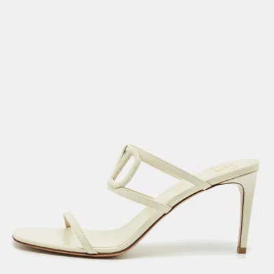 Pre-owned Valentino Garavani White Leather V-logo Open Toe Slide Sandals Size 39