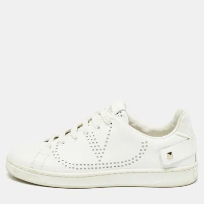 Pre-owned Valentino Garavani White Leather Vlogo Backnet Sneakers Size 36