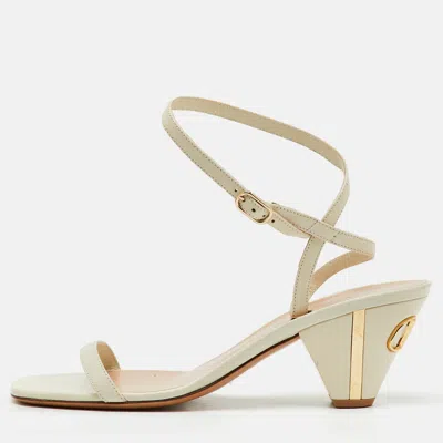 Pre-owned Valentino Garavani White Leather Vlogo Heel Ankle Strap Sandals Size 37